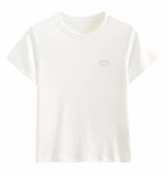 画像3: One point pearl heartT-shirt short-sleeved 　ワンポイントパールハート半袖 Tシャツ (3)