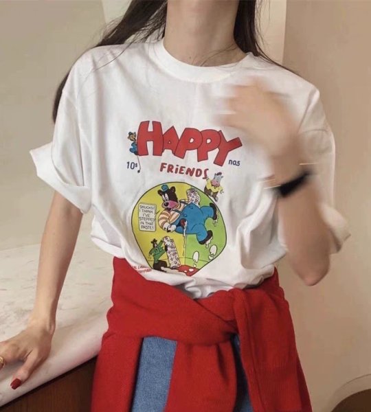 画像1: happy bear print t-shirt 　ハッピーベアプリント半袖 Tシャツ (1)
