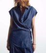 画像1: Women's wrap cap sleeve denim  shirt blouse T-shirt　ラップ キャップ スリーブ  デニム シャツTシャツ ブラウス (1)