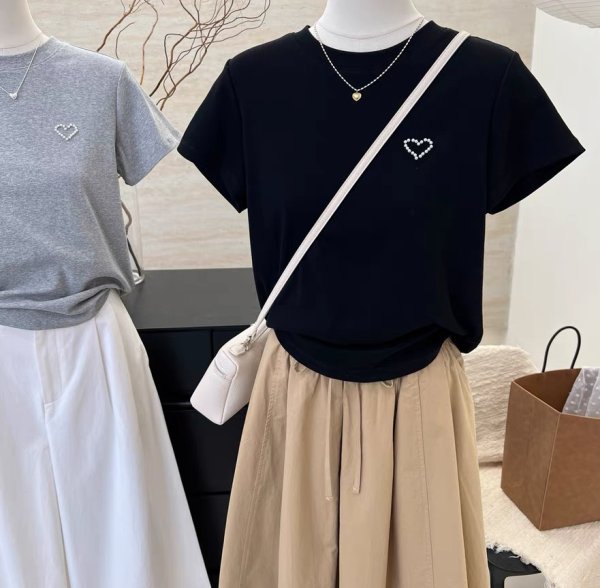 画像7: One point pearl heartT-shirt short-sleeved 　ワンポイントパールハート半袖 Tシャツ (7)