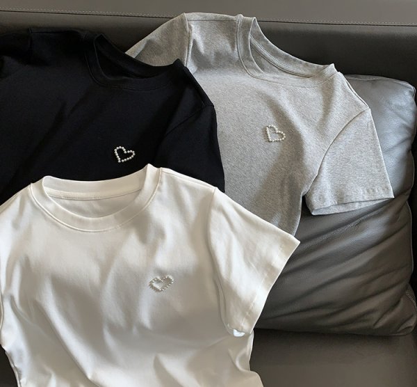 画像8: One point pearl heartT-shirt short-sleeved 　ワンポイントパールハート半袖 Tシャツ (8)