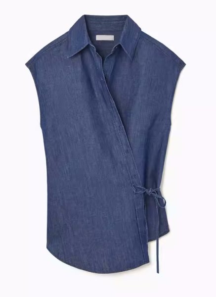 画像7: Women's wrap cap sleeve denim  shirt blouse T-shirt　ラップ キャップ スリーブ  デニム シャツTシャツ ブラウス (7)