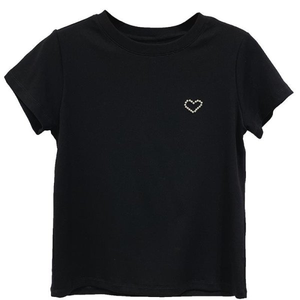 画像10: One point pearl heartT-shirt short-sleeved 　ワンポイントパールハート半袖 Tシャツ (10)