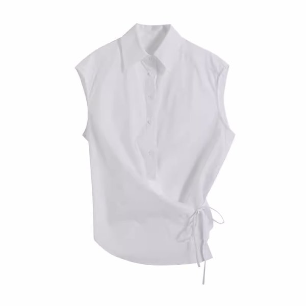 画像5: Women's wrap cap sleeve denim  shirt blouse T-shirt　ラップ キャップ スリーブ  デニム シャツTシャツ ブラウス (5)