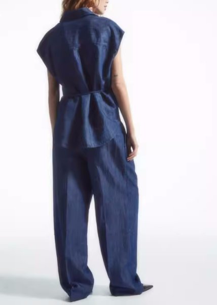 画像6: Women's wrap cap sleeve denim  shirt blouse T-shirt　ラップ キャップ スリーブ  デニム シャツTシャツ ブラウス (6)