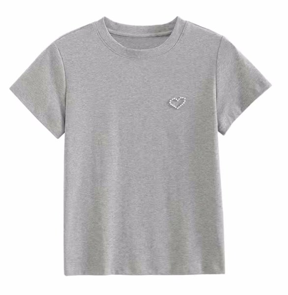 画像2: One point pearl heartT-shirt short-sleeved 　ワンポイントパールハート半袖 Tシャツ (2)