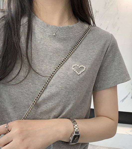 画像5: One point pearl heartT-shirt short-sleeved 　ワンポイントパールハート半袖 Tシャツ (5)