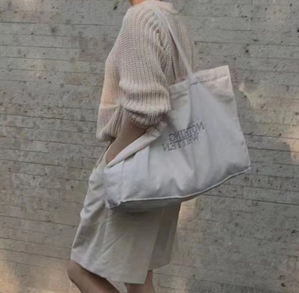 画像7: unisex nothing written logo embroidery canvas tote shoulder eco shopping bag　男女兼用nothing writtenロゴトートショルダーエコショッピングバッグ (7)