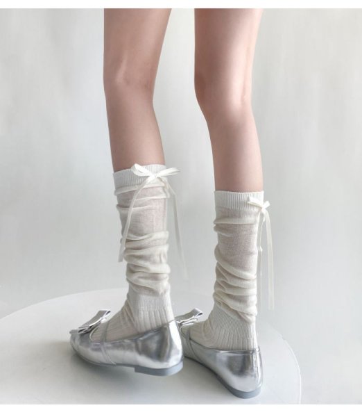 画像5: Slightly transparent ribbon high socks　半透明リボンハイソックス靴下 (5)