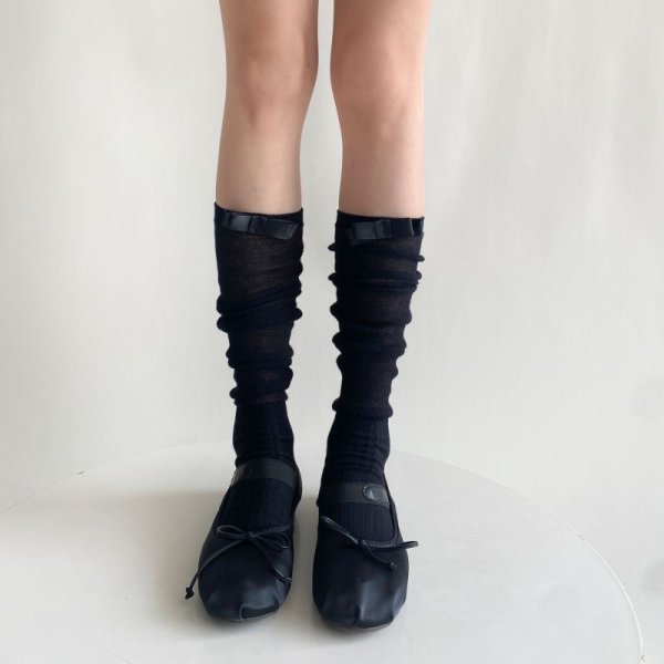 画像2: Slightly transparent ribbon high socks　半透明リボンハイソックス靴下 (2)