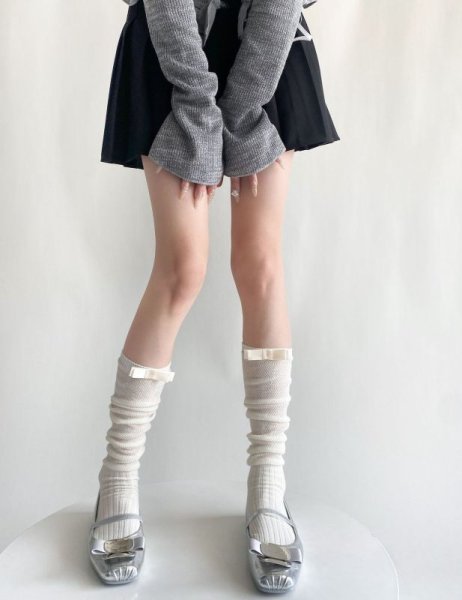 画像6: Slightly transparent ribbon high socks　半透明リボンハイソックス靴下 (6)