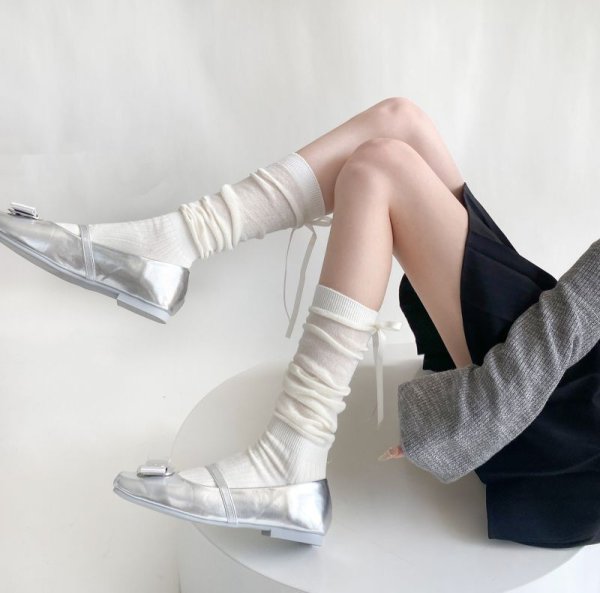 画像4: Slightly transparent ribbon high socks　半透明リボンハイソックス靴下 (4)