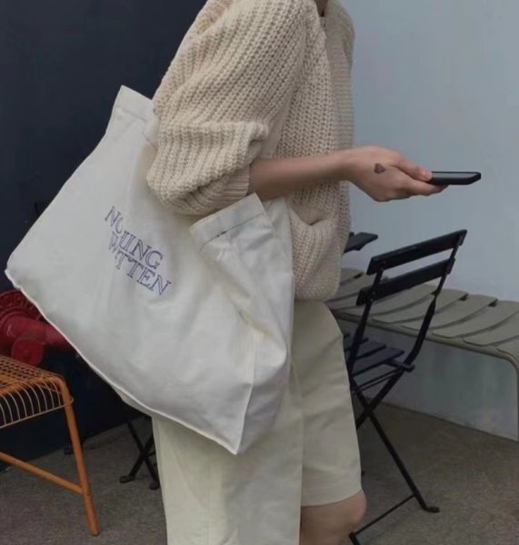 画像3: unisex nothing written logo embroidery canvas tote shoulder eco shopping bag　男女兼用nothing writtenロゴトートショルダーエコショッピングバッグ (3)