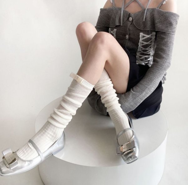 画像10: Slightly transparent ribbon high socks　半透明リボンハイソックス靴下 (10)