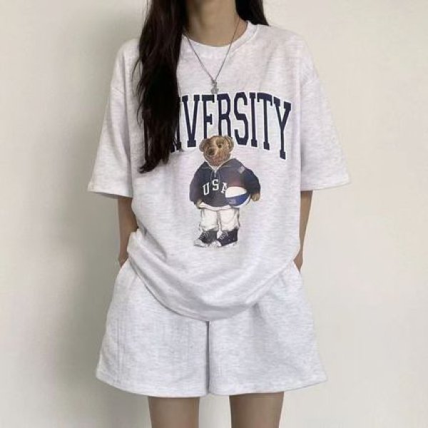 画像1: Women's  Pants Short Bear Logo sweat setup 　  クマベア ロゴスウェットセットアップ (1)