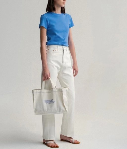 画像1: unisex nothing written logo embroidery canvas tote shoulder eco shopping bag　男女兼用nothing writtenロゴトートショルダーエコショッピングバッグ (1)