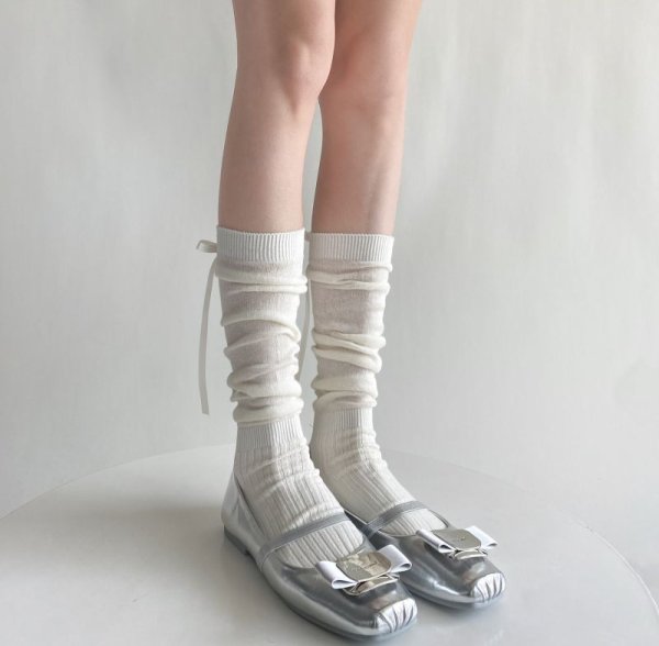 画像7: Slightly transparent ribbon high socks　半透明リボンハイソックス靴下 (7)