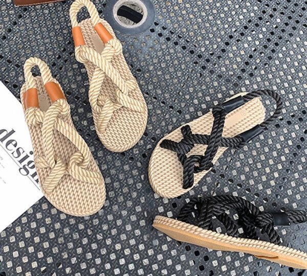 画像3: woven cross  sandals slippers casual shoes  　編み込みクロスフラットサンダルスリッパ (3)