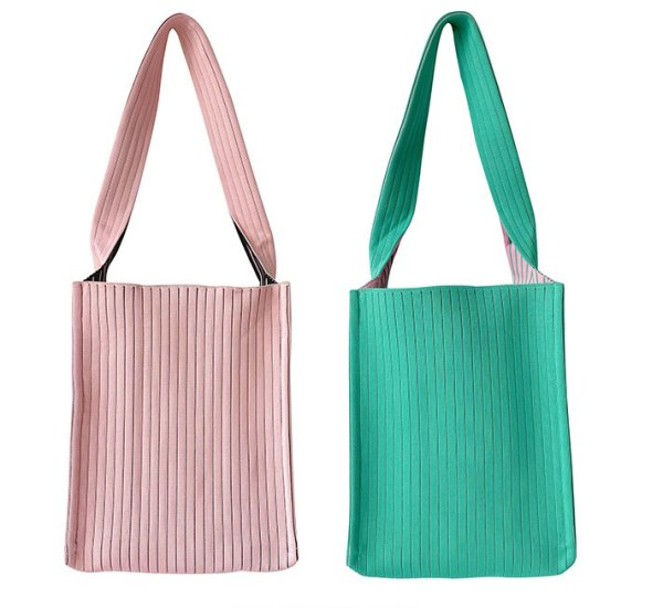 画像9: unisex Knit striped one-shoulder bag tote  bag　男女兼用ニット ストライプ ワンショルダーバッグ (9)