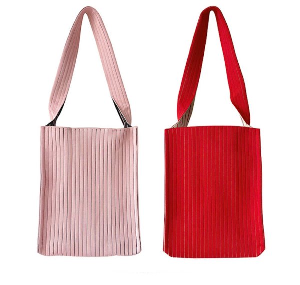 画像10: unisex Knit striped one-shoulder bag tote  bag　男女兼用ニット ストライプ ワンショルダーバッグ (10)