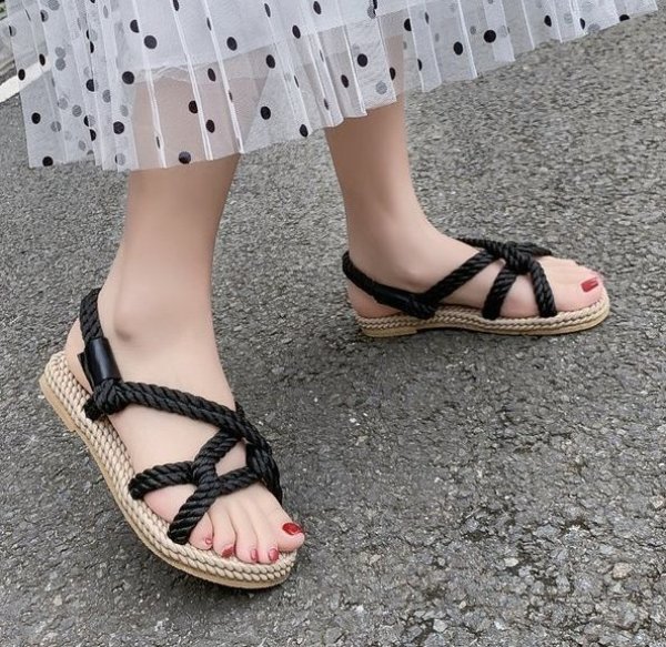 画像5: woven cross  sandals slippers casual shoes  　編み込みクロスフラットサンダルスリッパ (5)