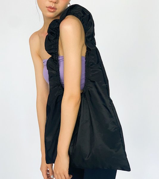 画像1: unisex ruffle gathered handle shoulder tote bag　男女兼用フリルギャザーハンドルショルダートートバッグ (1)