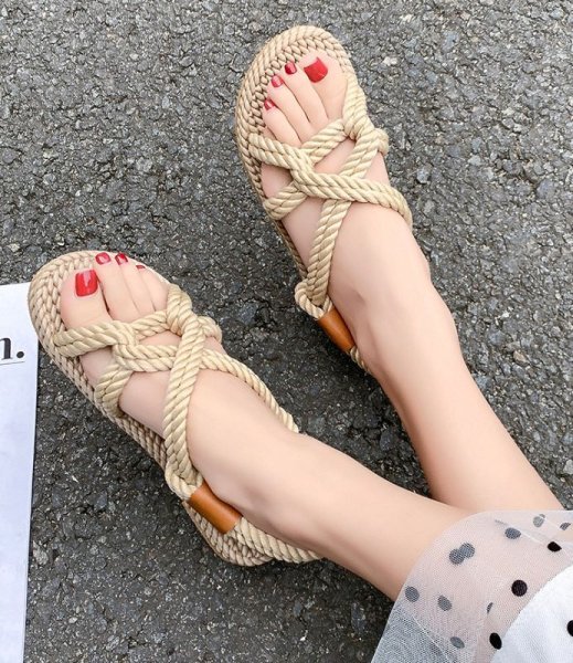 画像6: woven cross  sandals slippers casual shoes  　編み込みクロスフラットサンダルスリッパ (6)