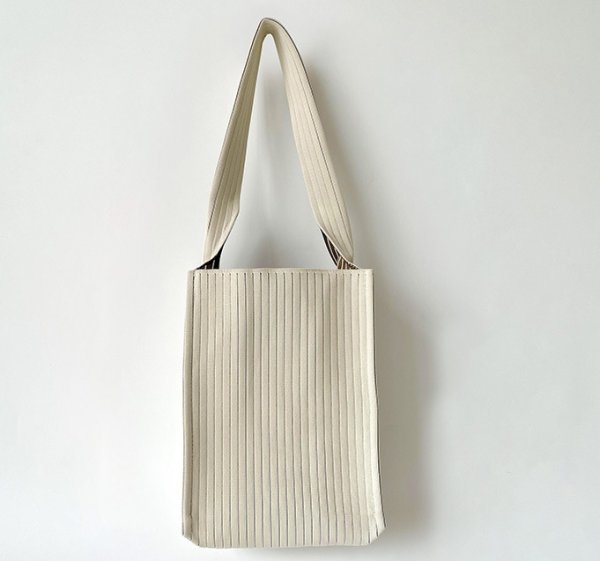 画像11: unisex Knit striped one-shoulder bag tote  bag　男女兼用ニット ストライプ ワンショルダーバッグ (11)