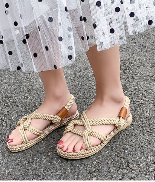 画像4: woven cross  sandals slippers casual shoes  　編み込みクロスフラットサンダルスリッパ (4)