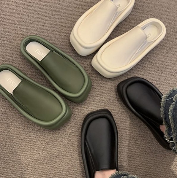 画像4: Unisex Thick-soled Baotou slip-on type half slippers sandals  casual shoes  　ユニセックス厚底スリッポンタイプハーフサンダルスリッパ (4)