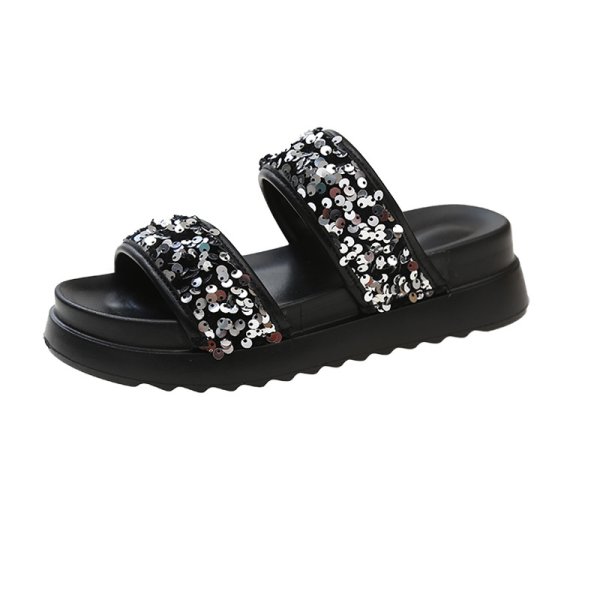 画像1: Thick-soled sequined sandals slippers　ユニセックススパンコール厚底プラットフォームサンダルスリッパ (1)