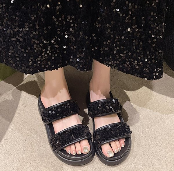 画像3: Thick-soled sequined sandals slippers　ユニセックススパンコール厚底プラットフォームサンダルスリッパ (3)