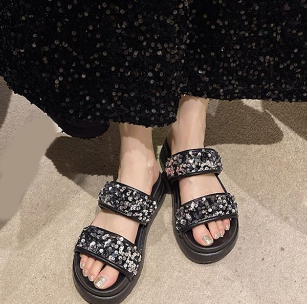 画像4: Thick-soled sequined sandals slippers　ユニセックススパンコール厚底プラットフォームサンダルスリッパ (4)
