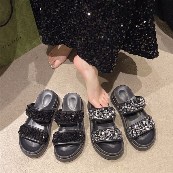 画像5: Thick-soled sequined sandals slippers　ユニセックススパンコール厚底プラットフォームサンダルスリッパ (5)