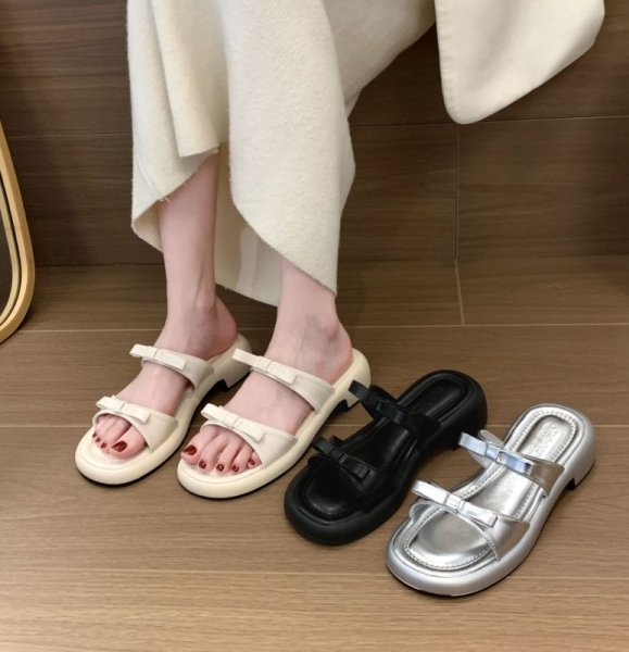 画像6: Double ribbon leather sandals slippers　ユニセックスダブルリボンボウサンダルスリッパ (6)