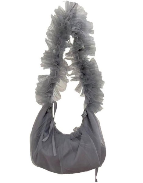 画像1: Ruffle pleated drawstring messenger bag Underarm tote shoulder bag　フリルプリーツ巾着メッセンジャー アンダーアームトートショルダーバッグ (1)