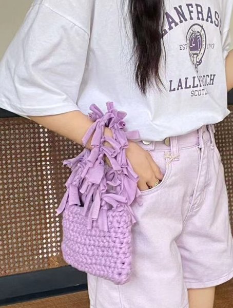 画像6: Handheld pleated fringe basket tote bag　ハンドヘルド プリーツフリンジ 籠かごトートバッグ (6)