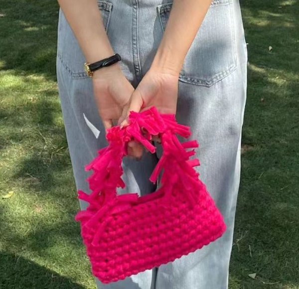 画像3: Handheld pleated fringe basket tote bag　ハンドヘルド プリーツフリンジ 籠かごトートバッグ (3)