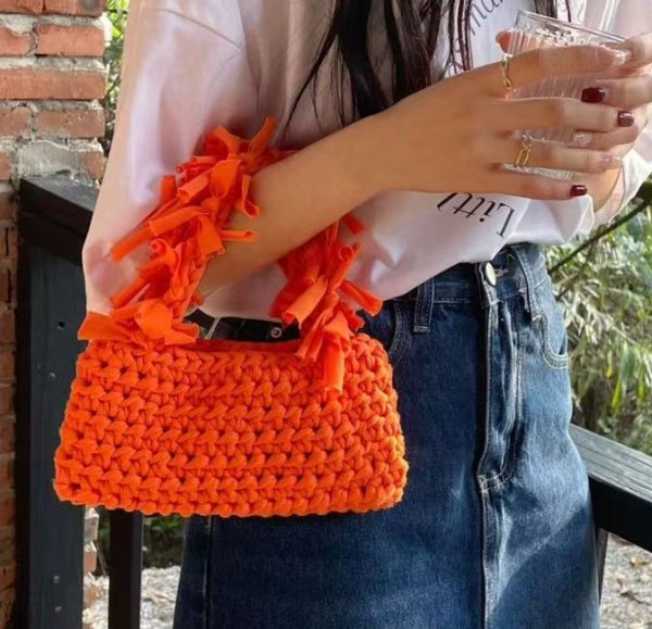 画像8: Handheld pleated fringe basket tote bag　ハンドヘルド プリーツフリンジ 籠かごトートバッグ (8)