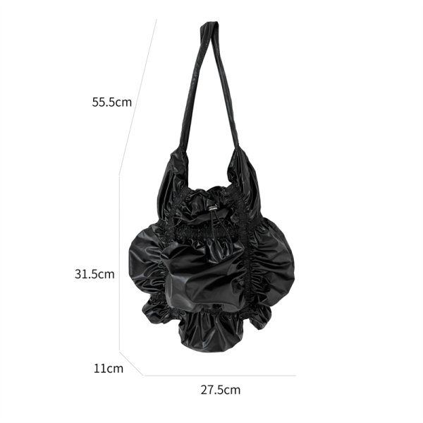 画像11: Pleated drawstring elastic large capacity single shoulder cloud bag tote bag　ショルダーユニセックスプリーツクラウド巾着ショルダートートバッグ (11)