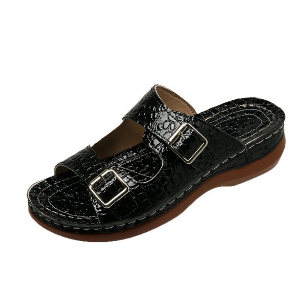 画像1: Crocodile pattern wedge belt buckle sandals slippers　ユニセックスクロコパターン厚底プラットフォームサンダルスリッパ (1)