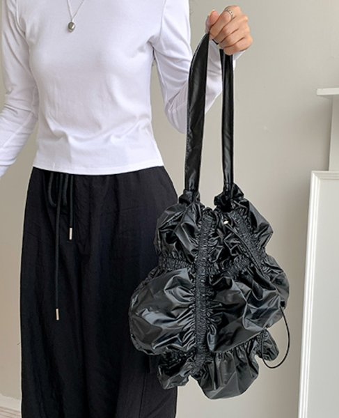 画像3: Pleated drawstring elastic large capacity single shoulder cloud bag tote bag　ショルダーユニセックスプリーツクラウド巾着ショルダートートバッグ (3)