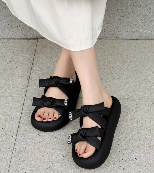 画像5: Women's Bowknot Rhinestone Slippers, Beach Sandals ユニセックス厚底プラットフォームラインストーン&リボンサンダルスリッパ (5)