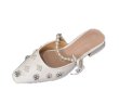 画像1: Low heel leather pearl strap & pearl flower French evening toe cap half pumps Slippers レザーローヒールパールフラワー＆パールストラップハーフパンプス ミュール　サンダルスリッパ (1)