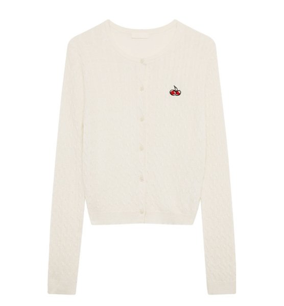 画像1: Women's Cherry embroidery sunscreen cardigan knit　チェリー刺繍薄手クールネックカーディガン (1)