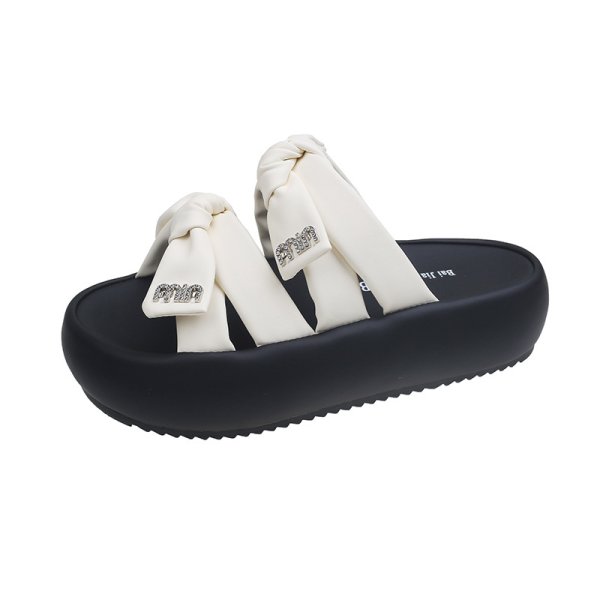 画像3: Women's Bowknot Rhinestone Slippers, Beach Sandals ユニセックス厚底プラットフォームラインストーン&リボンサンダルスリッパ (3)