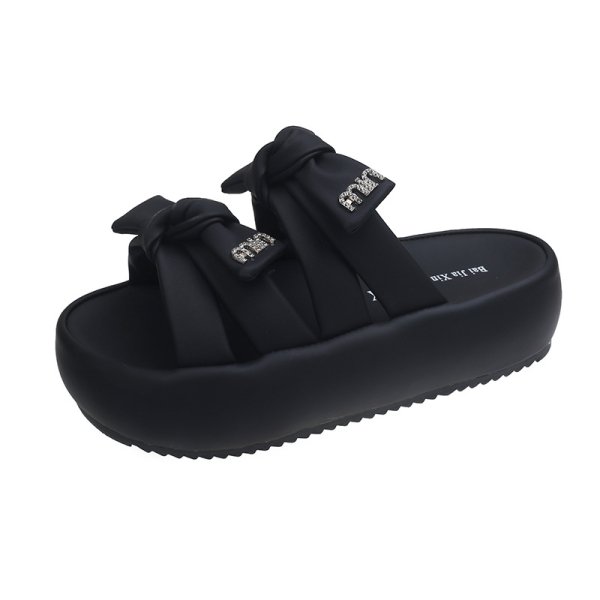 画像2: Women's Bowknot Rhinestone Slippers, Beach Sandals ユニセックス厚底プラットフォームラインストーン&リボンサンダルスリッパ (2)