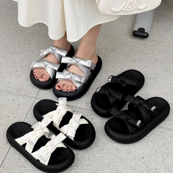 画像4: Women's Bowknot Rhinestone Slippers, Beach Sandals ユニセックス厚底プラットフォームラインストーン&リボンサンダルスリッパ (4)