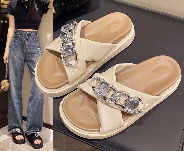 画像5: Women's  Chain and rhinestone platform sandals and slippersBeach Sandals ユニセックス厚底プラットフォームラインストーン&チェーンサンダルスリッパ (5)