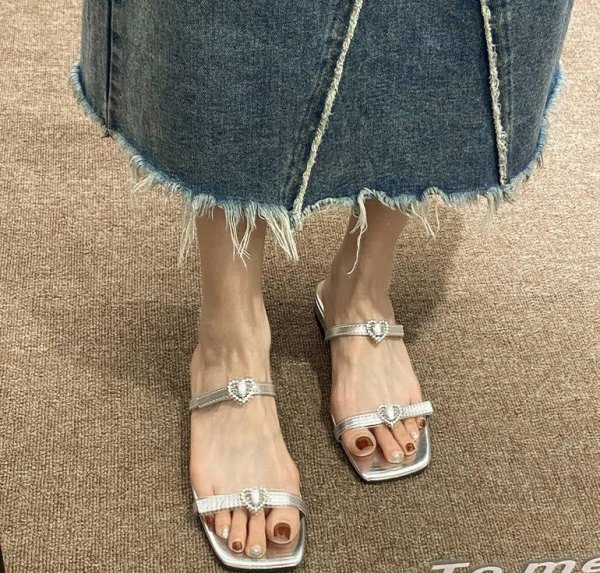 画像3: Women's Rhinestone heart flat sandal slippers Beach Sandals ユニセックス厚底フラットラインストーン&ハートサンダルスリッパ (3)